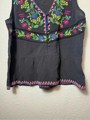 Anthropologie Maeve Carlotta Embroidered Sleeveless Blouse Black‎ Floral Size S thumbnail 7