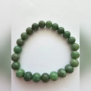 Natural Green Stone Beaded Stretch Bracelet – Moss Green Jade Style – Spiritual thumbnail 2