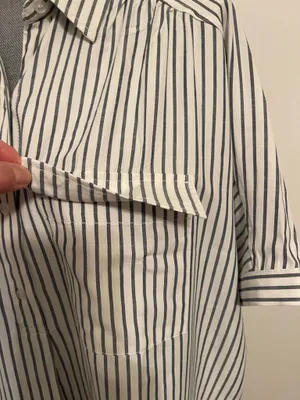 Max Studio White Shirt with Vertical Black Stripes Size L thumbnail 3