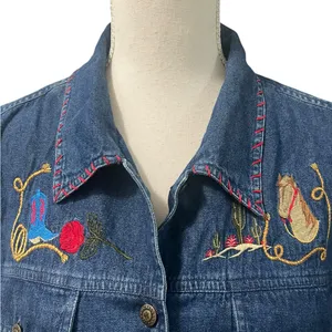 VTG Casey & Max Equestrian Western Embroidered Denim Jean Sleeveless Shirt XL thumbnail 2