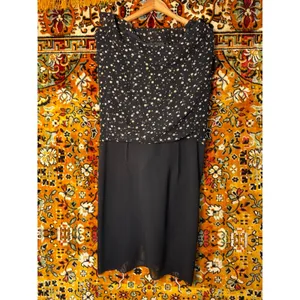Vintage 100% Silk Black Cream Polka Dot Flutter Sleeve Midi Dress Size 8 thumbnail 9