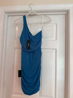 Lulu’s Sultry Arrival Blue One-Shoulder Bodycon Mini Dress thumbnail 3