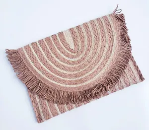 Anthropologie Fringe Tweed Button Clutch Beach Resort Purse thumbnail 1