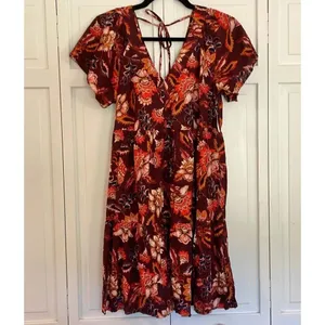 Old Navy NWT orange floral tie back dress small thumbnail 3
