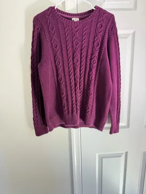LL Bean Sweater Womens XL Purple 100% Cotton Cable Knit Crewneck Pullover Preppy thumbnail 3