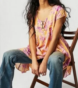 Free People dress Sully NEW floral blooms pink orange sunshine combo lined thumbnail 1