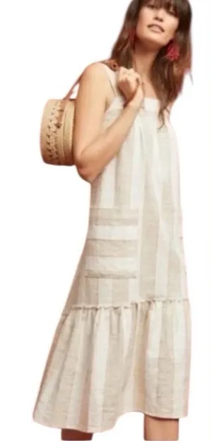 Anthropologie Maeve Tan Tonal Striped Cotton‎ Midi Sundress Size Small thumbnail 1