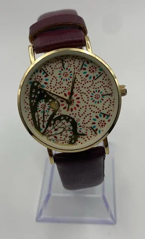 Elegant Butterfly Dial Analog Watch with Maroon Band - New Battery! thumbnail 1