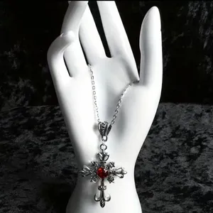 Ruby cross silver‎ tone pendant necklace faux fashion jewelry thumbnail 3