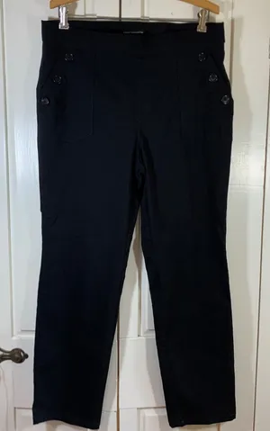 Counterparts Womens Black Sailor Button Pull On Straight Leg Pants Sz‎ L Coastal thumbnail 1