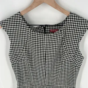 Merona Womens Size M Houndstooth Print Stretch‎ Cap Sleeve Sheath Dress thumbnail 2