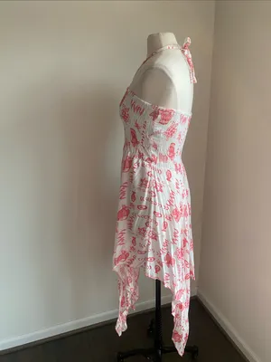 Strapless Handkerchief Dress Womens Sz Medium Pink White Summer Sea Life Pattern thumbnail 3