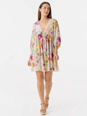 H&M XL Floral Babydoll Mini Dress Puff Sleeve V Neck Tie Back Cottagecore Pretty thumbnail 2