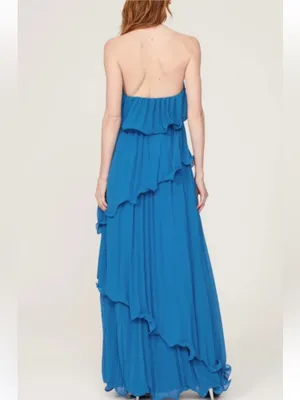 One33 Social Gown Asymmetrical Halter Tiered Maxi Dress Blue Size 0 thumbnail 4