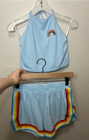 Baby Blue Rainbow Pride Halter + Shorts Set XS–M Cotton Blend thumbnail 1