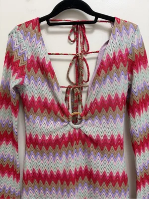 Show Me Your MuMu Monte Carlo Crochet Knit Romper Mini Dress in Riviera Zigzag M thumbnail 5