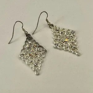 Silver tone rhinestone drop earrings Silver thumbnail 2