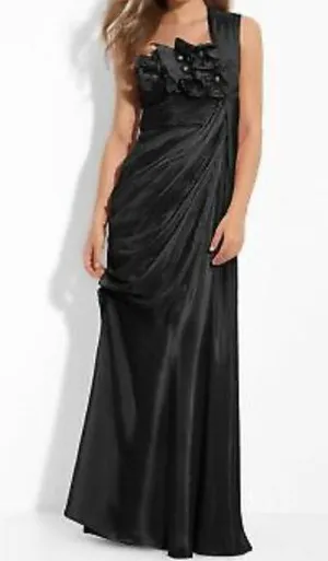 Adrianna Papell black floral embellished drape maxi night dress size 8 thumbnail 1