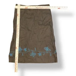 Ann‎ Taylor Loft Linen Beaded Midi Skirt Size 4 Brown Blue Boho thumbnail 3