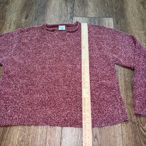 Columbia Red Marled Knit Notched Neck Sweater Womens Large Cabincore Cozy Fall thumbnail 4