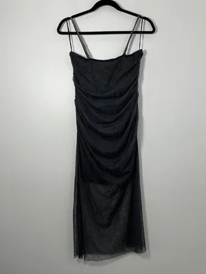 NEW Anthropologie Women’s Small Sheer Ruched Shimmer Dress Gray Textured Formal thumbnail 4