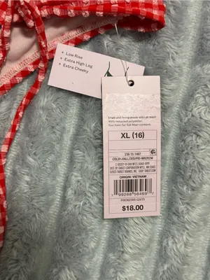 Wild Fable Red Gingham Tie-Side Bikini Bottom — Size XL (16) — NWT thumbnail 2