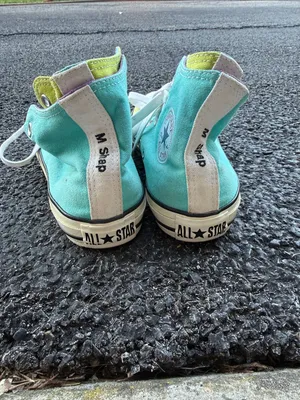 Custom Converse All Star Women’s 9 Turquoise Colorblock High Top thumbnail 5