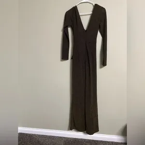 Lulus Black Gold Long Sleeve Jumpsuit V Neck Wide Leg Belted New Years Small thumbnail 2