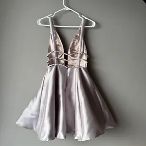 JVN by Jovani sz 0 silver deep plunge fit flare‎ mini cocktail dress thumbnail 6