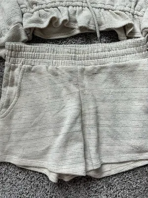 painted threads Cream Cropped Hoodie and Shorts Set thumbnail 3