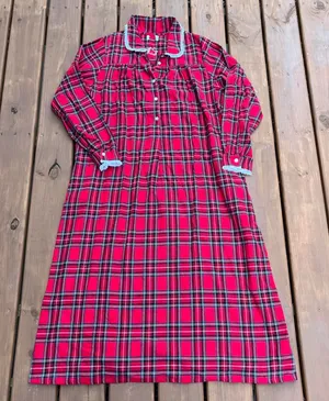 Lanz of Salzburg Nightgown‎ Traditional Red Plaid Eyelet Lace Trim Cotton Medium thumbnail 1
