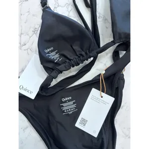 Quince Black Italian Triangle Bikini Top & High Leg Ring Bottoms Size Medium thumbnail 3
