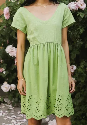 BOHME Aria Eyelet Lace Mini Dress in Green thumbnail 1