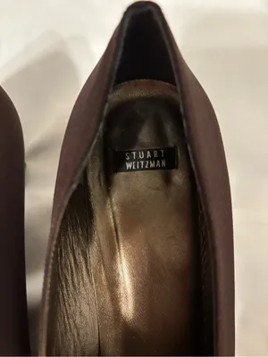 Stuart Weitzman Brown Square Toe Kitten Heel Pumps Patent Bow Women’s 11B thumbnail 2