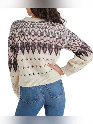 Steve Madden - Irisa Fair Isle Cable Knit Cardigan Size XS thumbnail 2