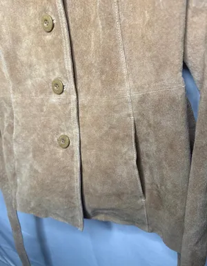 Vintage Wilson’s leather Maxima 100% leather tan button up jacket w/belt sz Lg thumbnail 5