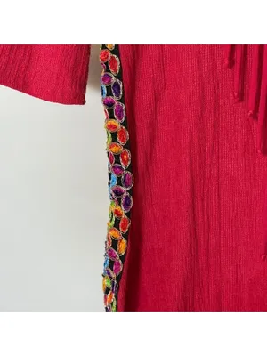 Zara Red Crochet Neck Knotted Macrame Gauzy Maxi Dress Medium 3/4 Sleeves thumbnail 5