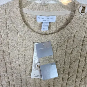 Charter Club Ivory & Gold Cable Knit Sweater thumbnail 4