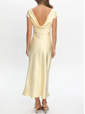Selfie Leslie Loveland Cap Sleeve Cowl Back Midi Dress Butter Yellow Large New thumbnail 8