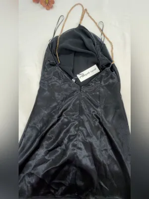 Pretty garbaje Black Satin Mini Dress with Gold Chain Straps thumbnail 4