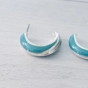 Silver Tone & Turquoise Tone Hoops thumbnail 3