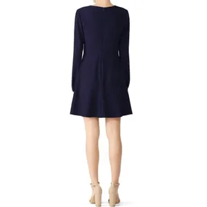 HUTCH Designer Button Front Mini Dress Navy Long Sleeve V-Neck Womens Sz S 4 thumbnail 5