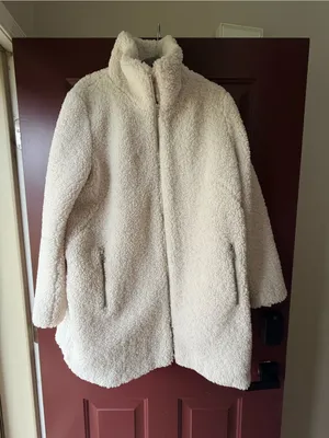 LOFT Cream Sherpa Teddy Coat with Zip Pockets thumbnail 3