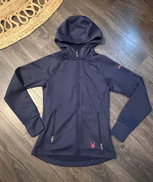Spyder Black Hooded Zip Jacket with Red Logo Accents thumbnail 1