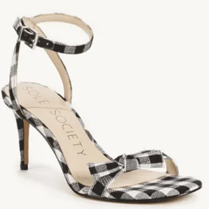 Sole Society Avrilie gingham‎ knot strappy heels thumbnail 1