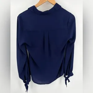 Express women’s the portofino navy slim fit long sleeve tie cuff blouse size XS thumbnail 5
