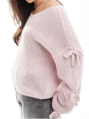 Hollister Womens Pink Bow V Neck Sweater Small thumbnail 2