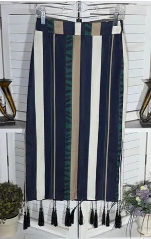 Vintage retro pencil skirt striped 60s mod hippie boho fringes western festival thumbnail 1
