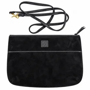 Anne Klein Clutch Bag Black Suede Leather Crossbody Vintage Lion Logo 90s thumbnail 1