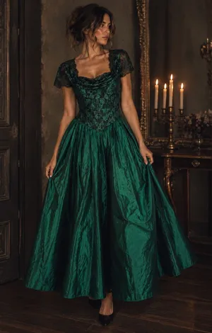Lorelie Vintage Emerald Lace Tulle Bow Prom Dress Romantic Gothic Ethereal Sz 10 thumbnail 1